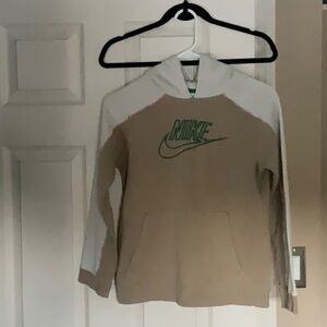 Nike Beige and White Hoodie with Green Logo